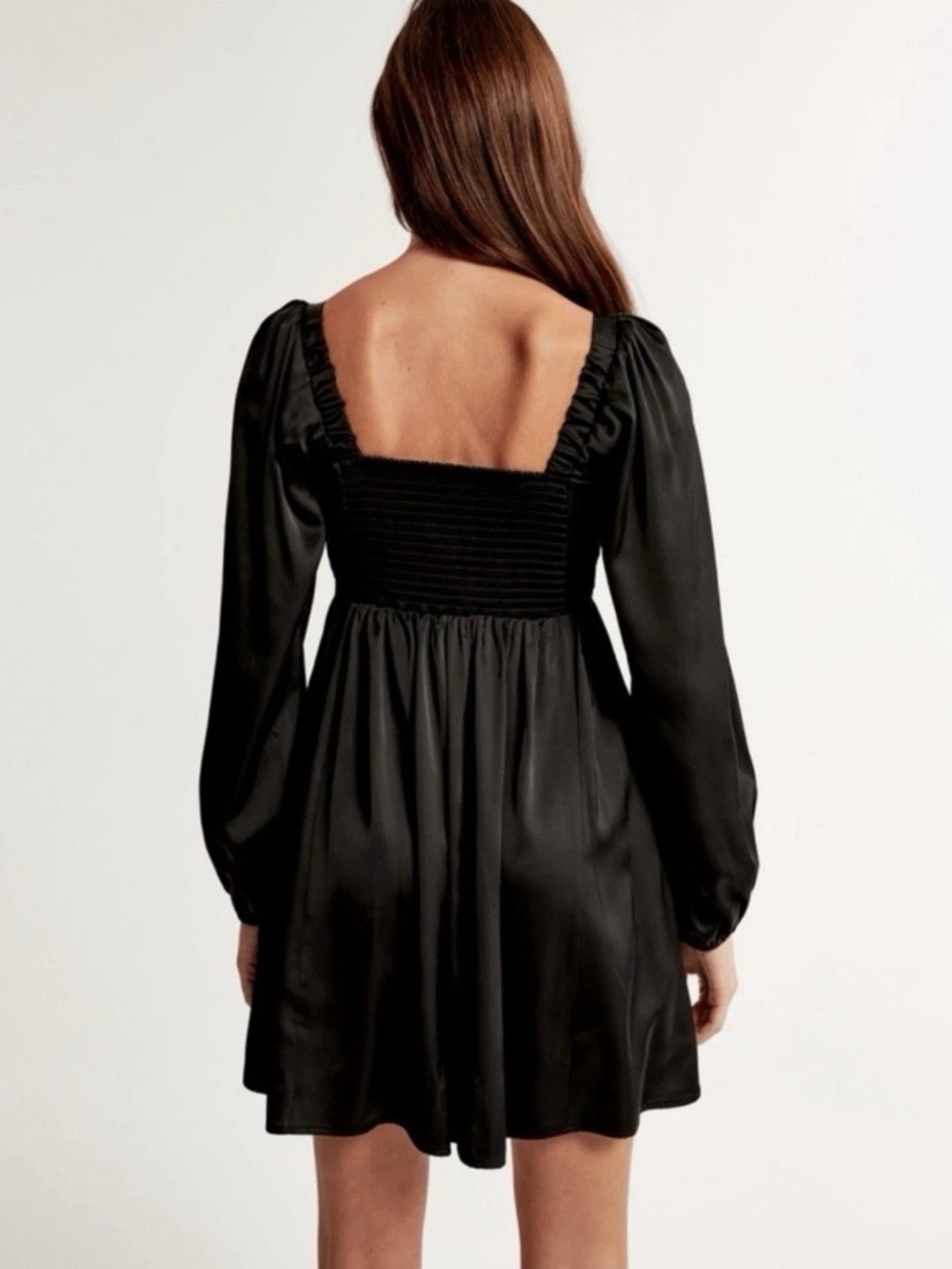 Abercrombie & Fitch Emerson Black Satin Square-Neck Long Sleeve Mini Dress Small - Picture 2 of 9